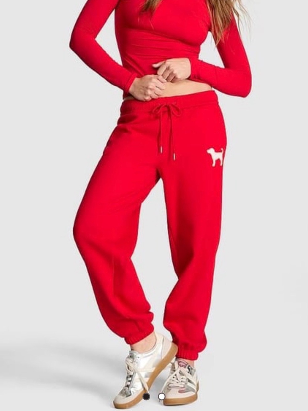 Pink by victoria secret Red Sweatpants with White Dog Logo